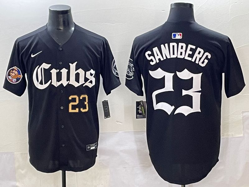 Men 2025 Chicago Cubs 23 Sandberg Black Five generations Joint Name Nike MLB Jersey style 7